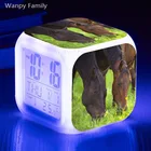 Новинка 2021, будильник с изобрасветодиодный ением лошадей и травы, светодиодные цифровые будильник с изменением 7 цветов, многофункциональные электронные часы для детской комнаты