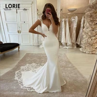 lorie boho wedding dresses mermaid wedding gown soft satin spaghetti strap white ivory custom made party bride dress 2021