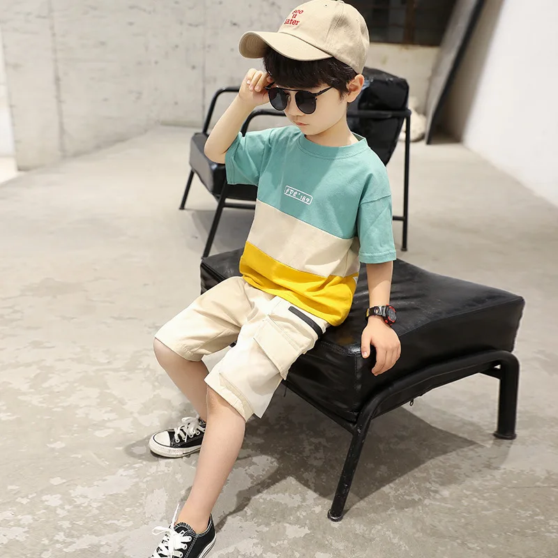 

Kids Boys Summer T Shirt Letter Print 2pcs Clothing Sets Children's Shorts T Shirt Sport Suit Teenage Boy Fashion Clothing Set