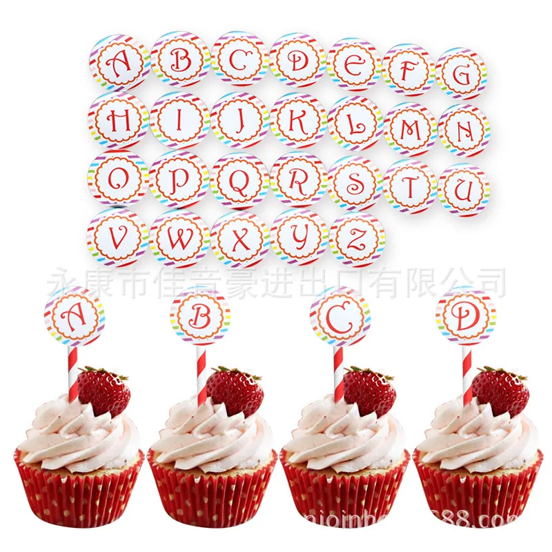 26 English Lettered Birthday Cake Decoration Decorative Flag Cupcake Topper Dessert Table Amenities |
