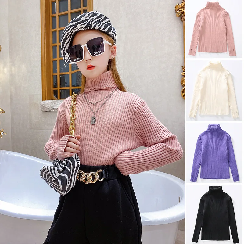 

Big girl sweater 2021 new winter big kids Korean version of foreign style all-match high-neck fashion children's warm top