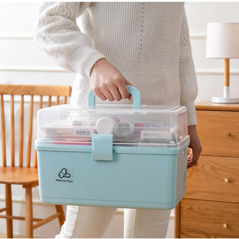 

3 Layer Portable First Aid Kit Plastic Drug Multi-Functional Medicine Cabinet High Capacity Dust-proof Family Emergency Kit Box