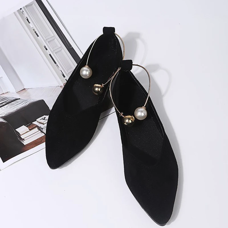 

Women Shoes Pointed Toe Autumn Flats Office Pearls Slip On Female Fashion Footwear Leopard Flock Woman Footwear New