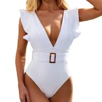 sexy ruffle one piece swimsuit push up swimwear women 2020 backless bathing suits white swimsuit padded deep v monokini