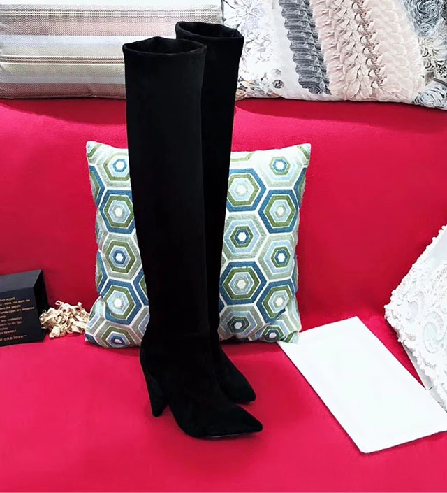 style 18 Emma king/botas mujer invierno/Бежевые Замшевые ботфорты на Высоком толстом каблуке с острым носком элегантная женская обувь Zapatos De Mujer - Цвет: style 18