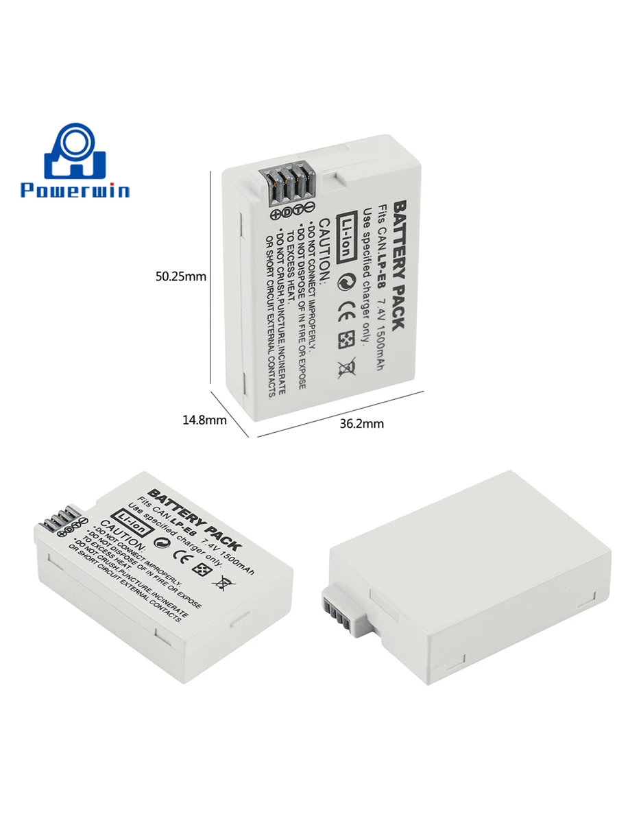 Powerwin 3 шт. 1500 мАч 7 4 V LP-E8 LPE8 Камера Батарея USB ЖК-дисплей двойной Зарядное