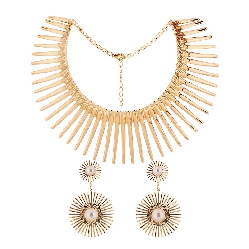 

African Jewelry Sets For Women Gold Color Indian Statement Necklaces Set With Earrings Jewelry Metal Torques Punk Choker