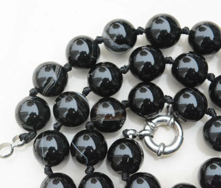 

Natural 10mm Black Agate Onyx Gemstone Round Necklace 18''AAA