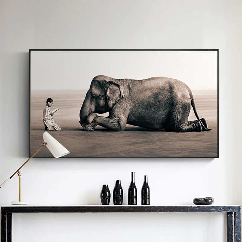 

Devout Disciple Elephant Believer Painting Canvas Nordic Posters and Prints Room DecorReligion Art Wall Picture for Living Room