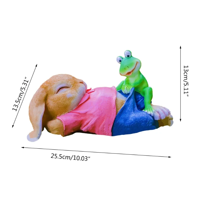 

Garden Lying Rabbit and Frog Garden Statue Ornament Creative Courtyard Sculpture Decoration Gardening Outdoor Decor for 85DB