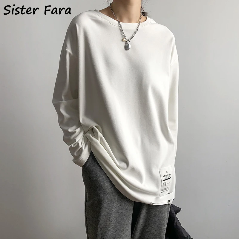 

Sister Fara Spring Autumn Chic Loose Bottoming Shirt Women's O-Neck Hole All-match T-shirt Ladies Casual Pullover T-shirt Top