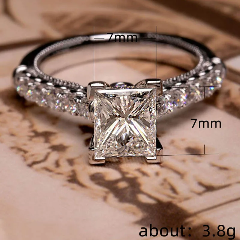 

BIJOX STORY fashion charm rings for women 925 sterling silver jewelry with 7*7mm square zircon gemstone wedding engagement ring