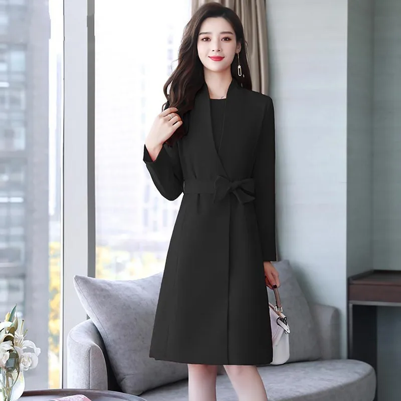 

Fashion Elegant Office Long Sleeve Belt Women Blazer Jackets Sleeveless A Line Dress Two Piece Set Autumn Female Suit Red