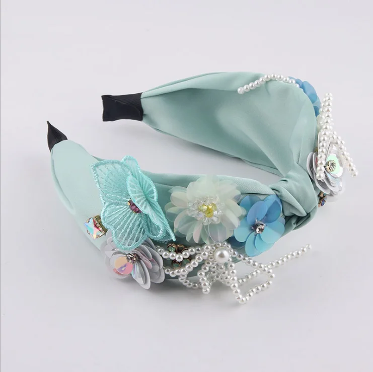 

New Fashion Slippery Fabric Inlaid With Colored Diamonds Sequins Pearls Tassel Hairbands