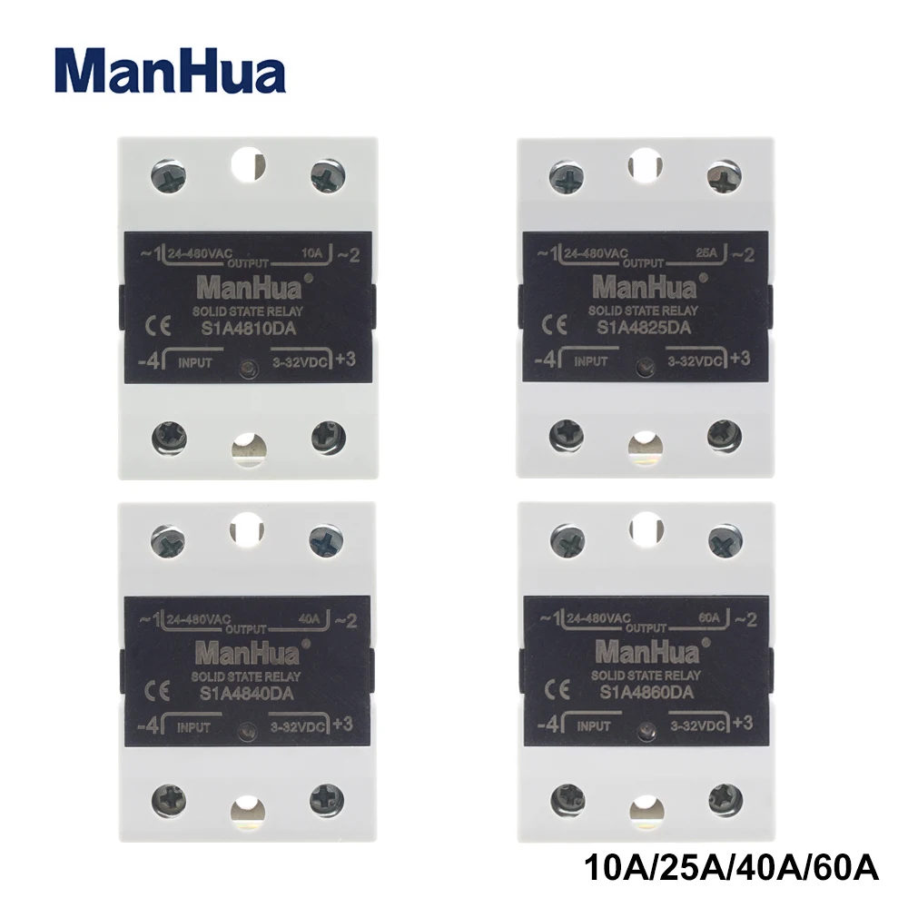 ManHua SSR DC-AC 10DA/25DA/40DA/60DA Однофазное твердотельное реле вход 3-32VDC выход 24-480VAC |