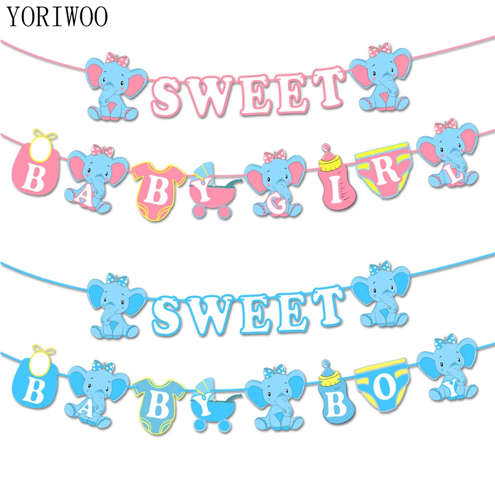 Йориу с днем рождения баннер бумаги слон флаги и баннеры Oh Baby Shower мальчик девочка
