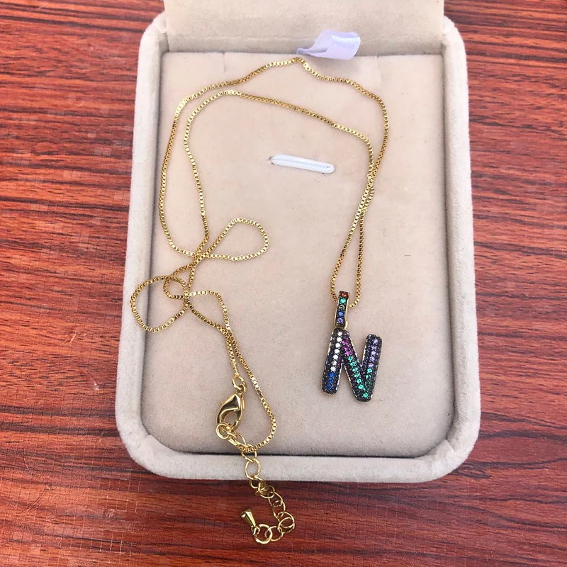 Подвеска с буквами и цепочкой латунный позолоченный кулон микро инкрустацией