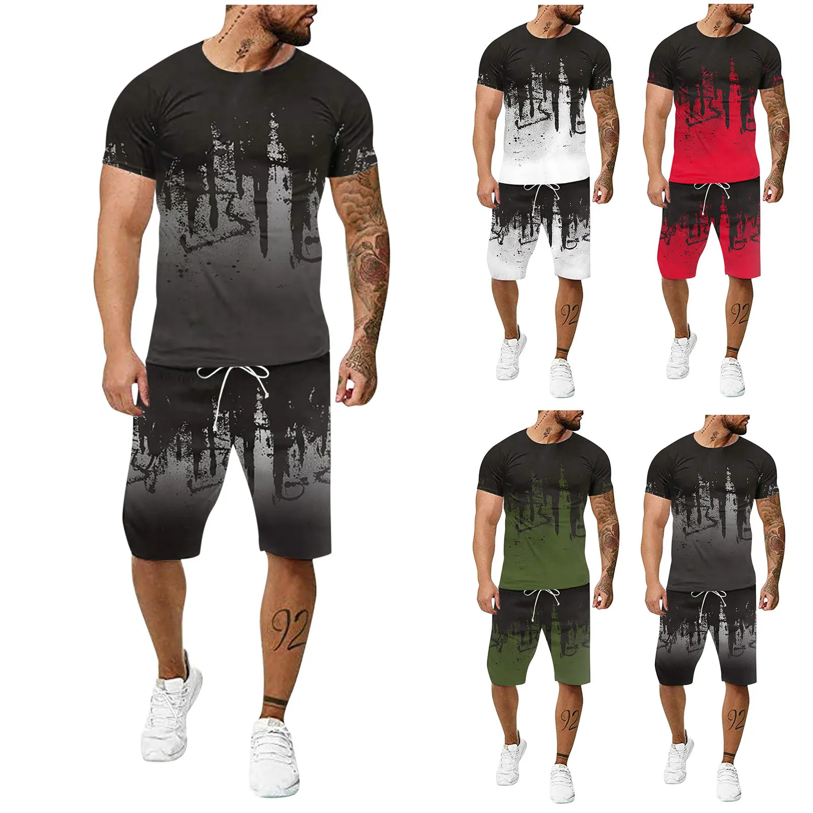 

Men's short sleeve 3D multicolor splash ink 23 numbers loose men can buy a single T-shirt beach sportswear short sleeve + shorts