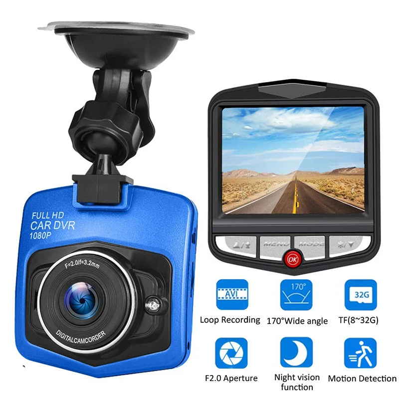 Автомобильный видеорегистратор Dash камера HD 1080P рекордер ночного видения циклическая запись 170 градусов широкий угол TF кард-ридер Обнаружение движения
