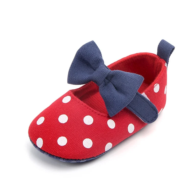 

Princess Baby Girls Shoes Infant Toddler Crib Bebe Kids First Walkers Polka Dot Mary Jane Big Bow Soft Soled Anti-Slip Shoe