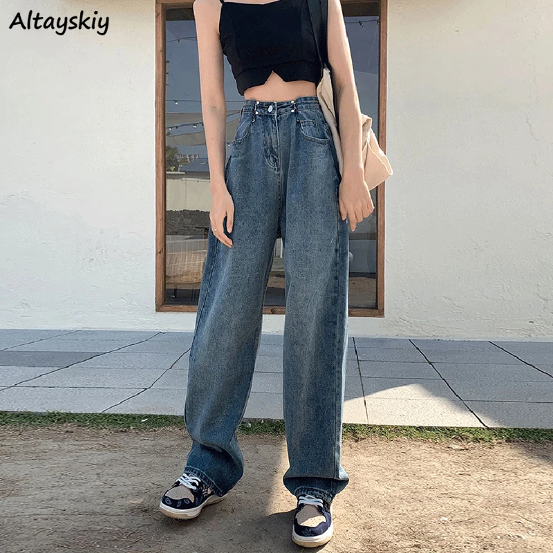 

Jeans Women High Waist Washed Denim Wide Leg Full-length Cool Girls BF Streetwear Ins Ulzzang Chic Distressed Casual Female new