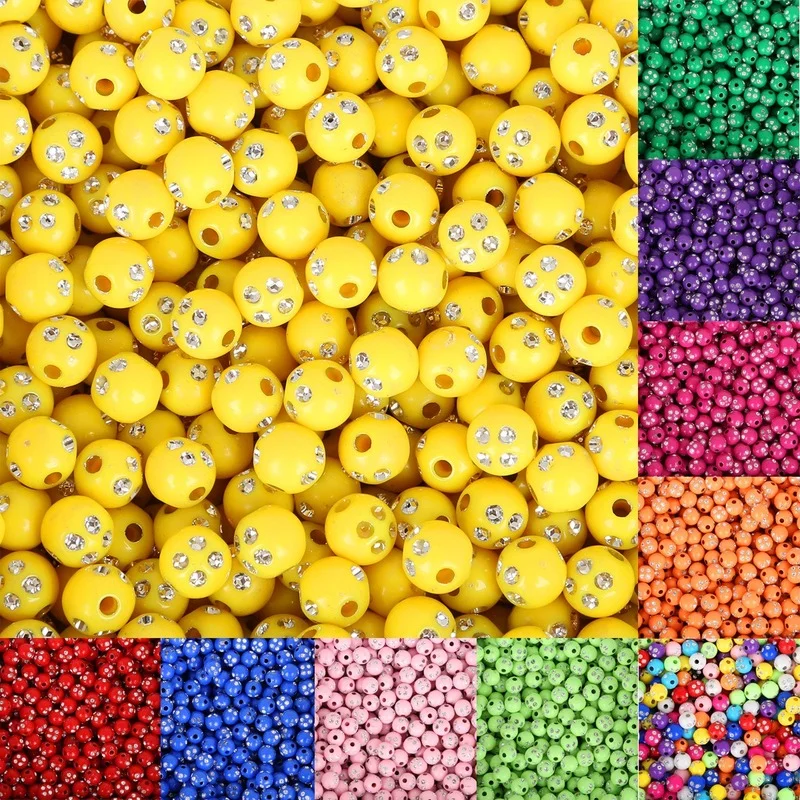 

100pcs/Lot 8mm Spherical Acrylic Glitter Bead Loose Spaced Seed Beads for Needlework Jewelry Making DIY Charms Bracelet Necklace