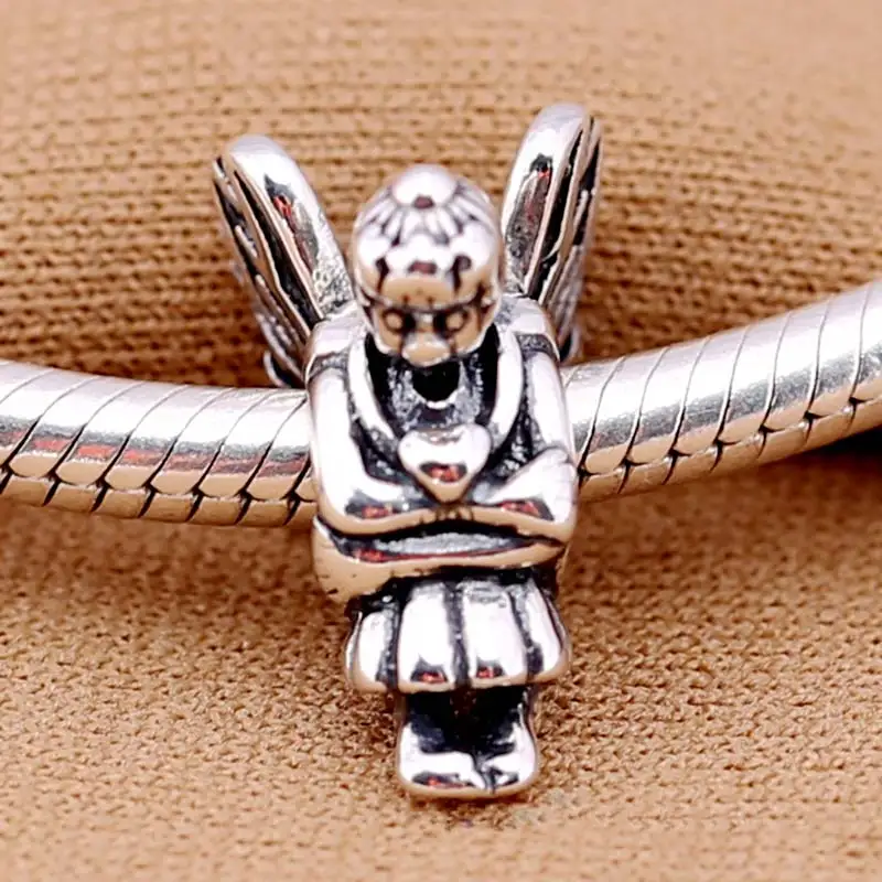 

S925 Silver Bead Charm Vintage Cute Fairy Pixie With Love Heart Bead fit Lady Bracelet Bangle DIY Jewelry