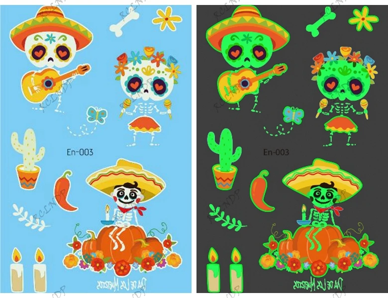Водостойкая Временная светящаяся тату-наклейка милая тыква череп Хэллоуин день