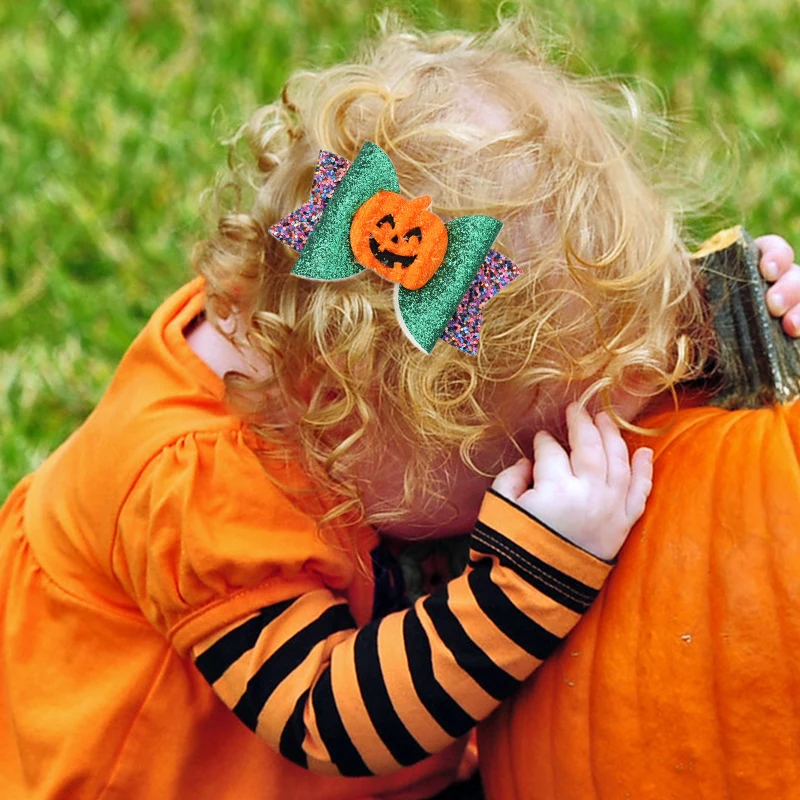 

Cheer Bows Cartoon Hair Bows Glitter Halloween Pumpkin Ghost Spider Hair Clips For Girls Kids Halloween Hair Accessories Pins