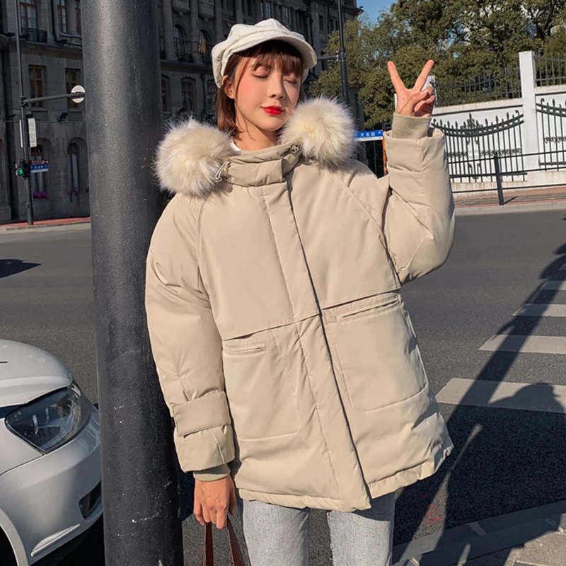 Winter jacket parkas 2019 winter new women's fashion large fur collar hooded thick cotton down jacket Russian winter coat