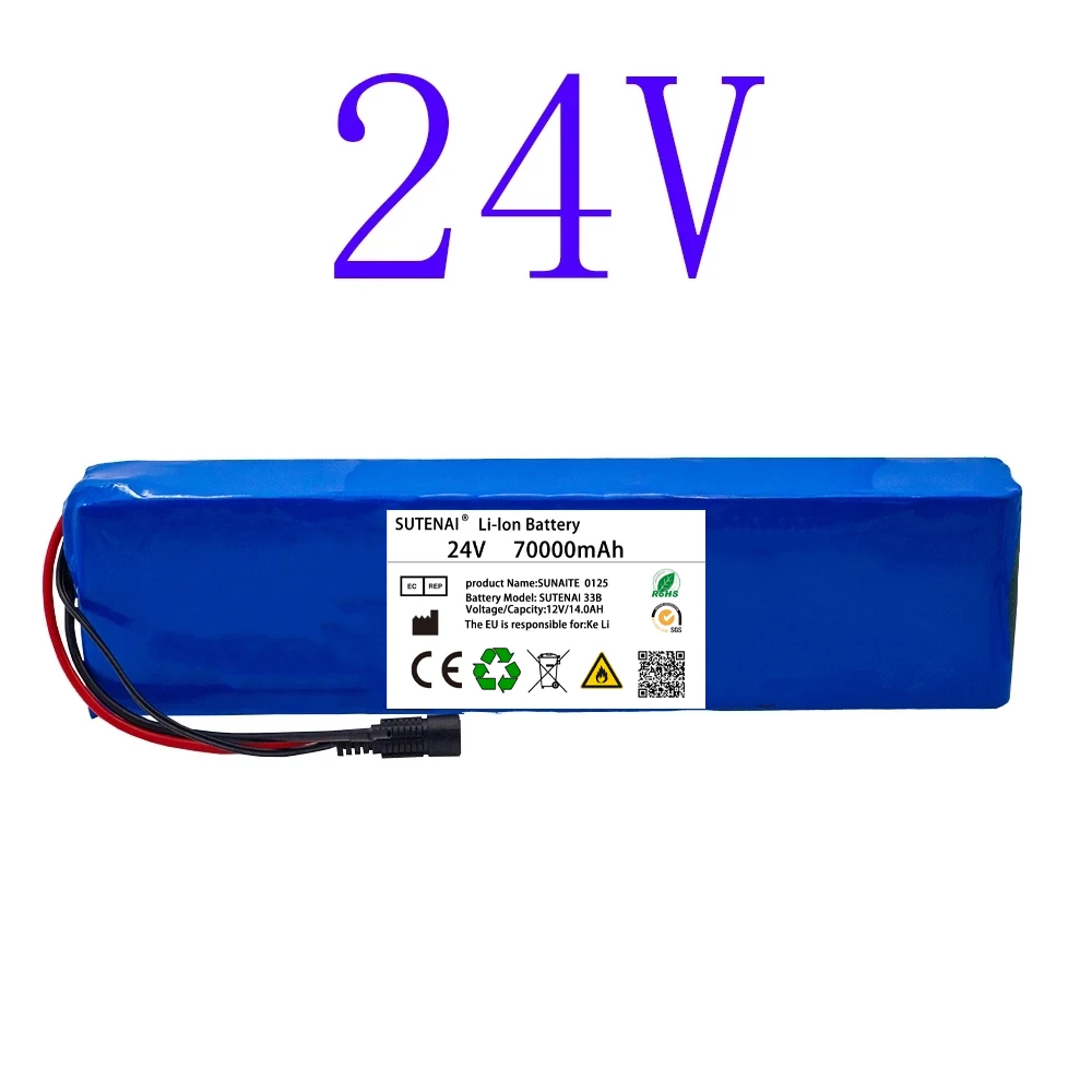 24V 70AH Large Capacity Battery Pack 7S4P 29.4V BMS Original Electric Bicycle Wheelchair Scooter Lithium Battery Pack + Charger