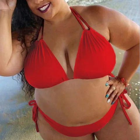 5XL Plus Size Bikini Set Strappy Solid Push Up Padded Swimsuit Women Sexy Bathing Suit Swimwear Traje De Baño Mujer 2023 Biquini