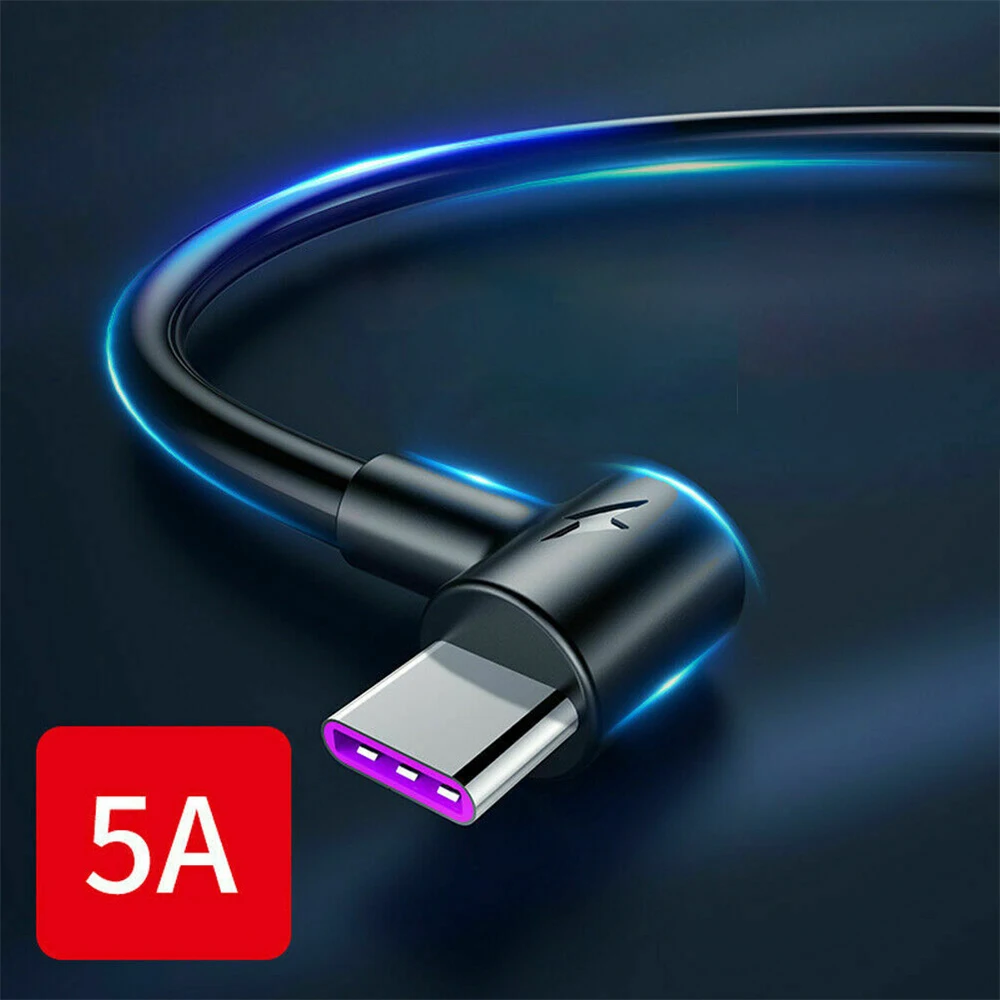 5А usb type-C кабель для быстрой зарядки для Xiaomi 90 Угол зарядного устройства кабели для передачи данных 1 м 2 м type-C провод зарядное устройство для телефона huawei mate