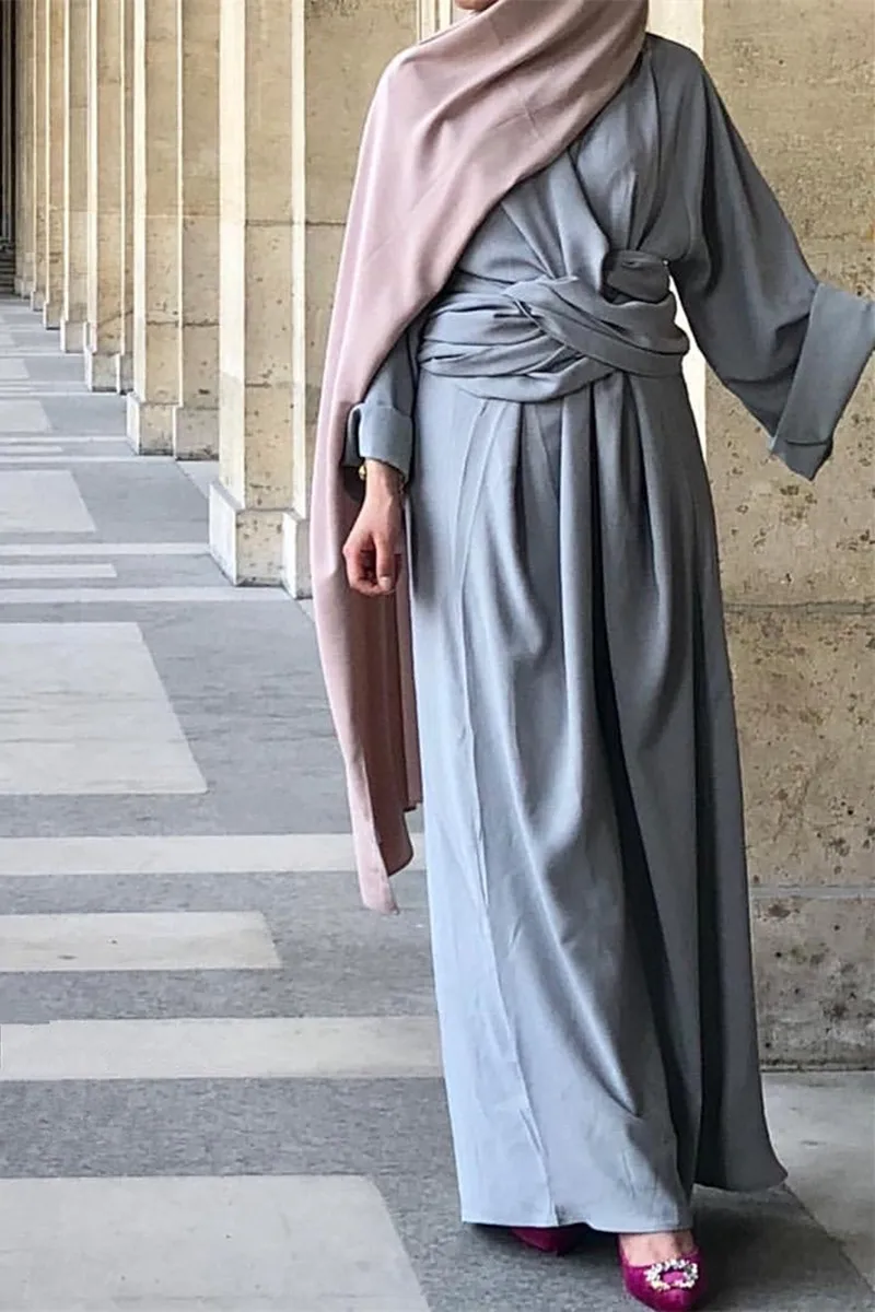 

Muslim Clothing Robe Bandage Kaftan Dress Dubai Abayas For Women Islamic Caftan Open Front Eid Arabic Vestidos