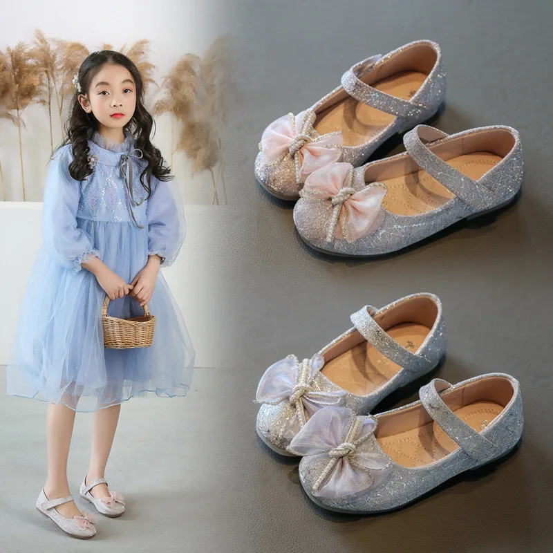 

Kids Shoes Girl Princess Shoes bow-knot bling bling Children Single Shoes For Wedding and Party Soft Soles chaussure fille 3-12T
