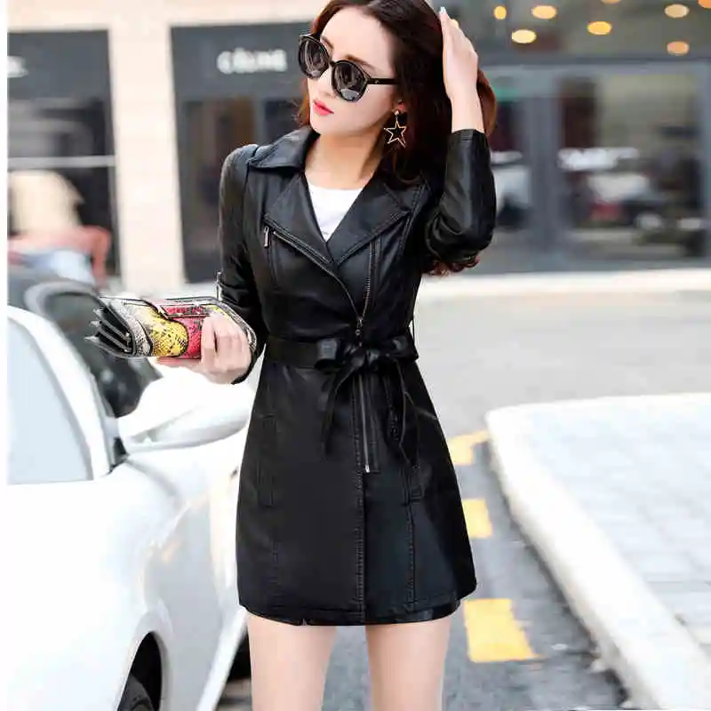 

Jacket Leather Trench Coat Women Mid-Length Korean Version Of The Spring And Autumn 2020 New Slim And Thin Style Ladies Trend