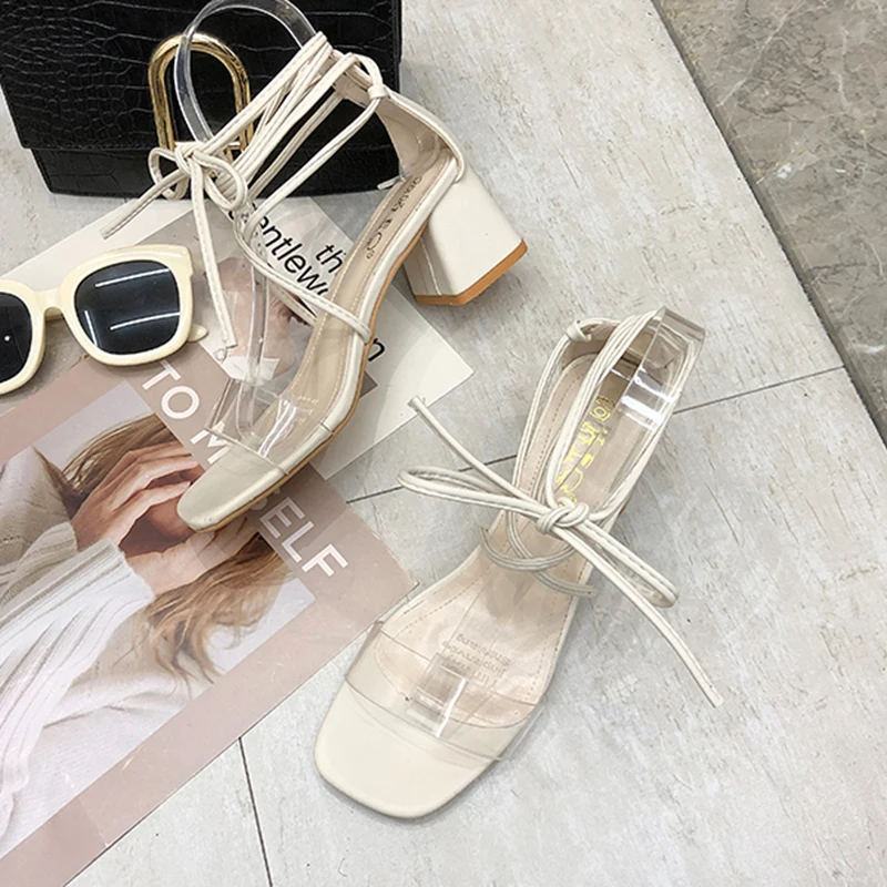 

Rimocy Sexy Pvc Cross Strap Gladiator Sandals Women Party Square Heels Sandals Woman 2020 Summer Casual Open Toe Pumps Mujer