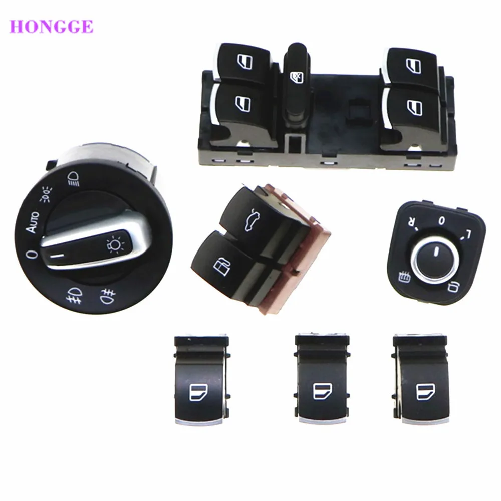 

HONGGE 7pcs For Passat B6 Chrome Headlight Rear View Mirror Master Window Fuel Tank Door & Trunk Switches 5ND941431B 3C0 959 903