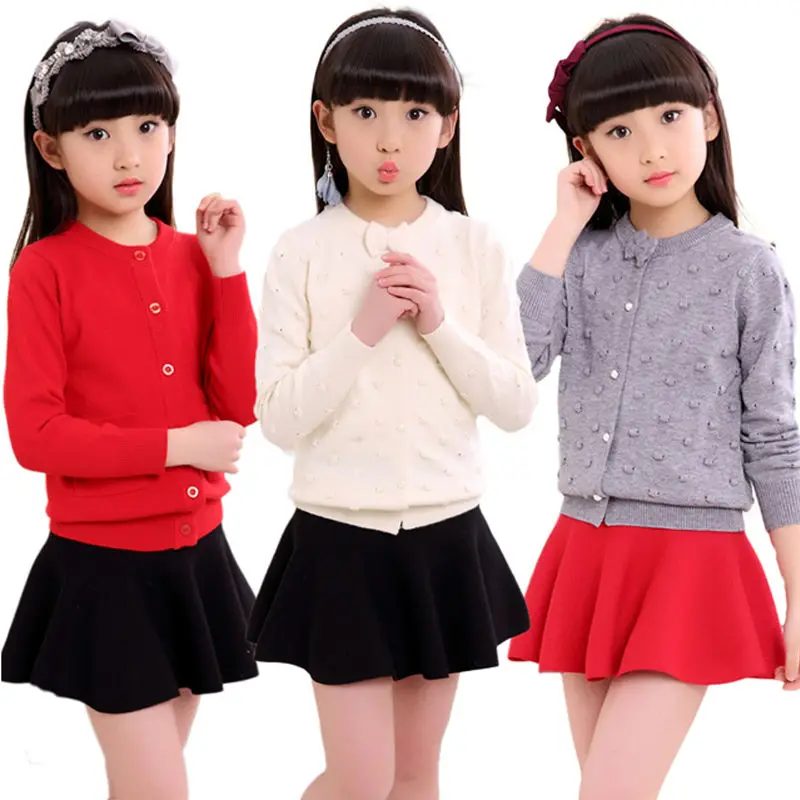 Детский вязаный кардиган для девочек Однотонный свитер подростков верхняя