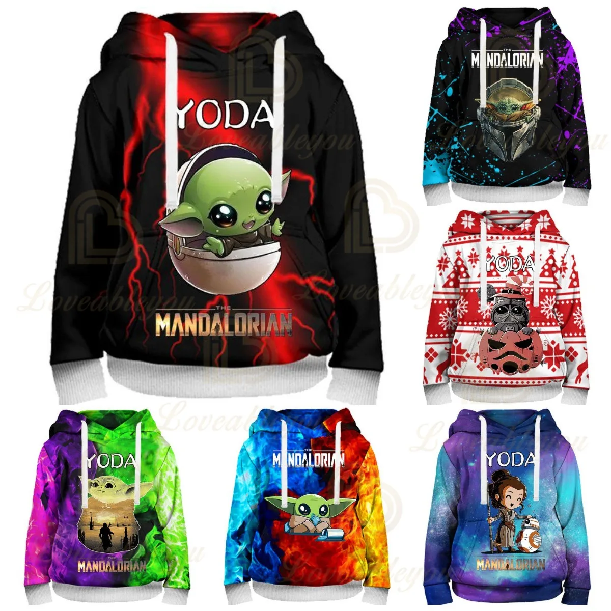 

Toddler Girl Pullover Cute Kids Hoodie Disney Baby Yoda Mandalorian 3D Sweatshirt Boys and Girls Christmas Tops Teen Clothes
