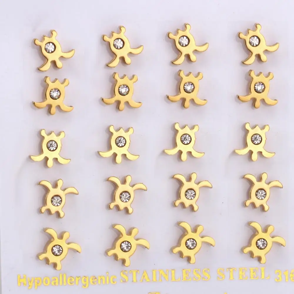 Роскошные серьги гвоздики 10 пар/лот из нержавеющей стали с дизайном Черепаха