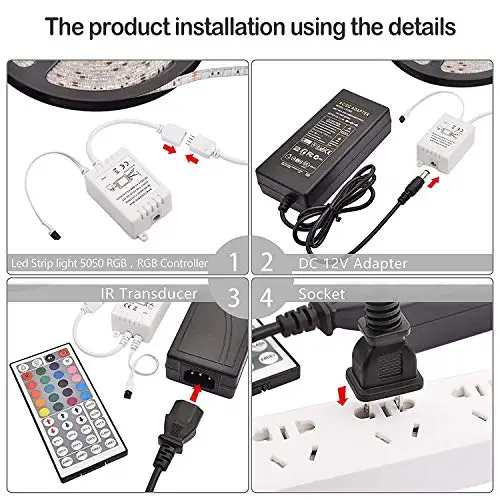 10m LED Strip Light RGB Waterproof SMD 5050 DC12V rgb String Diode Flexible Ribbon WiFi Contoller+Adapter plug | Автомобили и