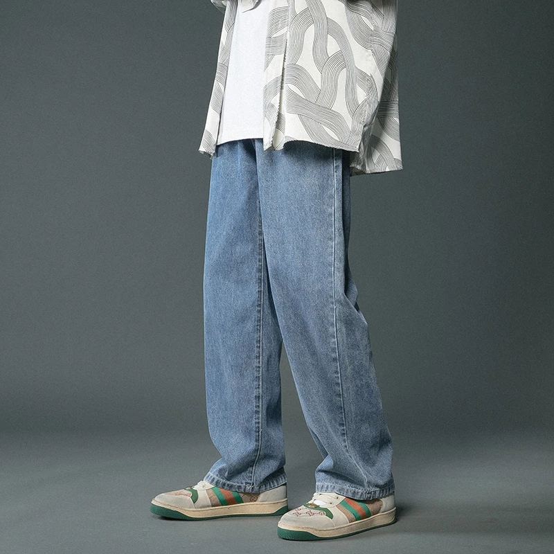 Wide Leg Jeans Men's Fashion Multicolor Retro Baggy Jeans Men Streetwear Loose Hip-hop Straight-leg Denim Trousers Mens S-2XL