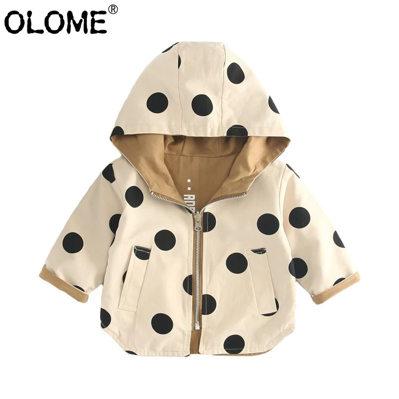 

OLOME Reversible Children Hooded Jacket Polka Dot Kid Girls and Boys Coat Oversized Baby Outwear Fashion Toddler Clothing