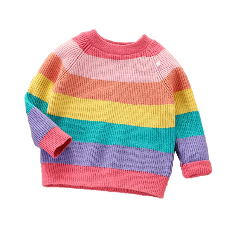 Детский свитер в радужную полоску вязаный для мальчиков и девочек теплая