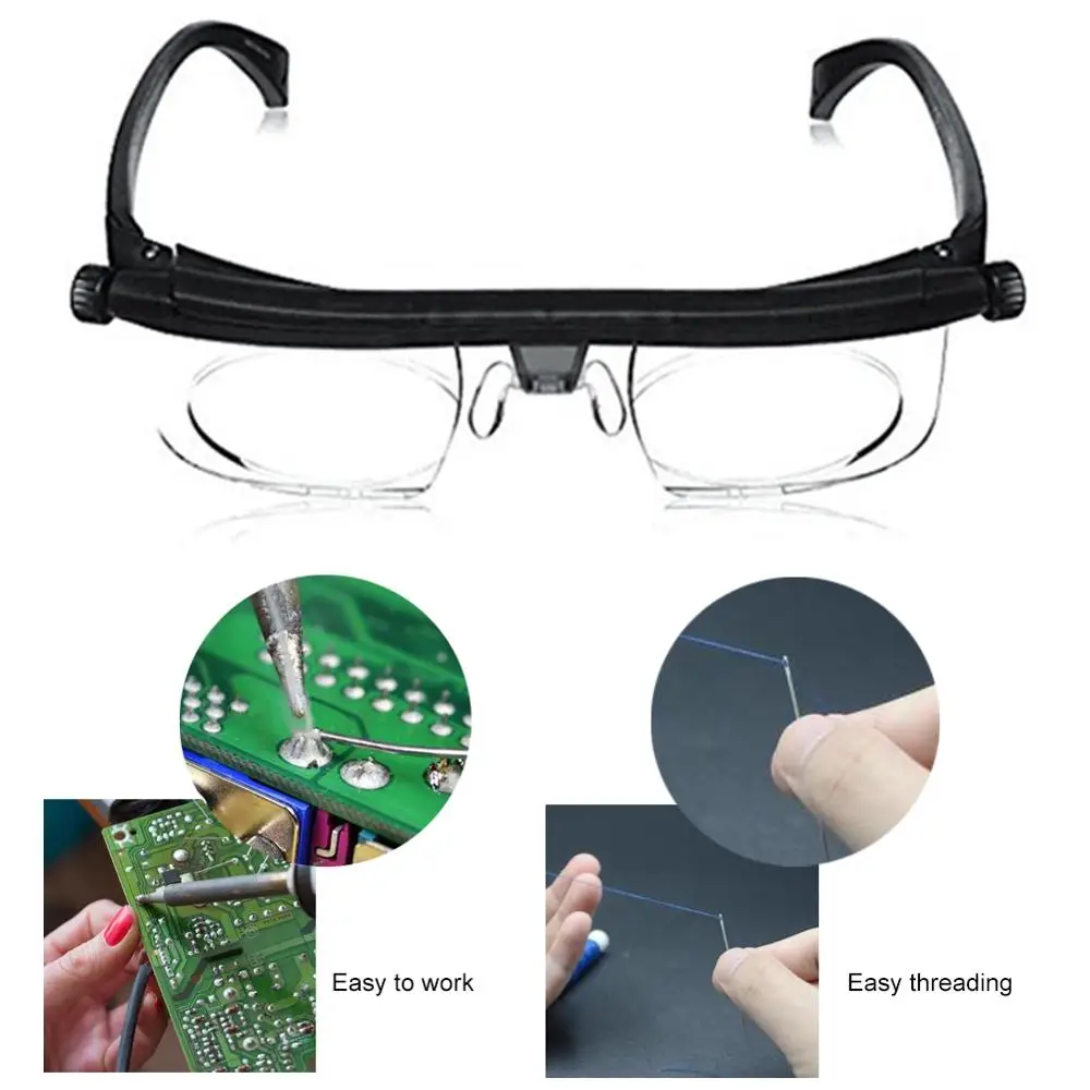 

SALE Adjustable Strength Lens Eyewear Variable Focus Distance Vision Zoom Glasses Protective Magnifying Glasses with Storage Bag
