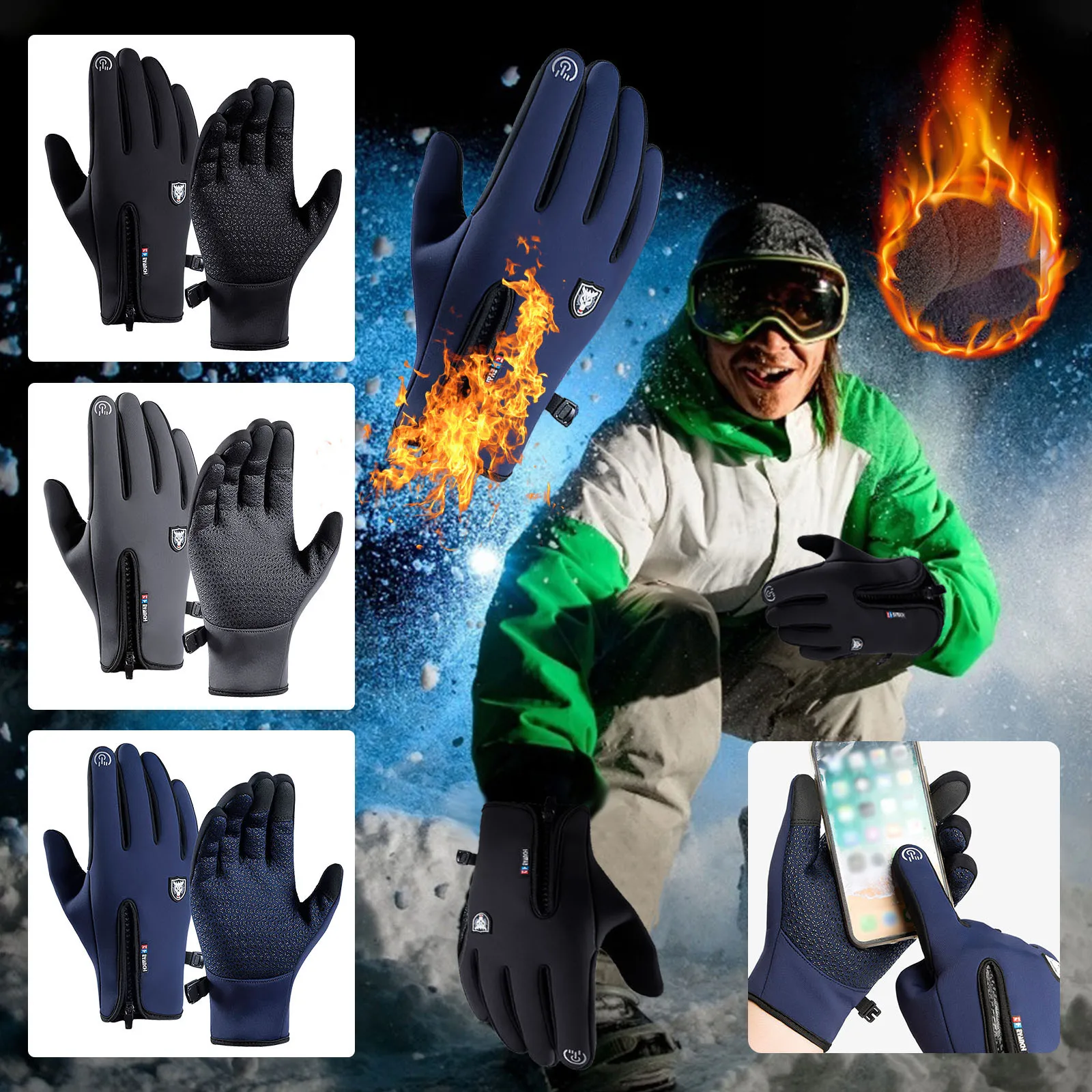 

Winter Warm Gloves High Density Nylon Plus Velvet Thickened Outdoor Sports Cycling Gloves guantes перчатки зимние