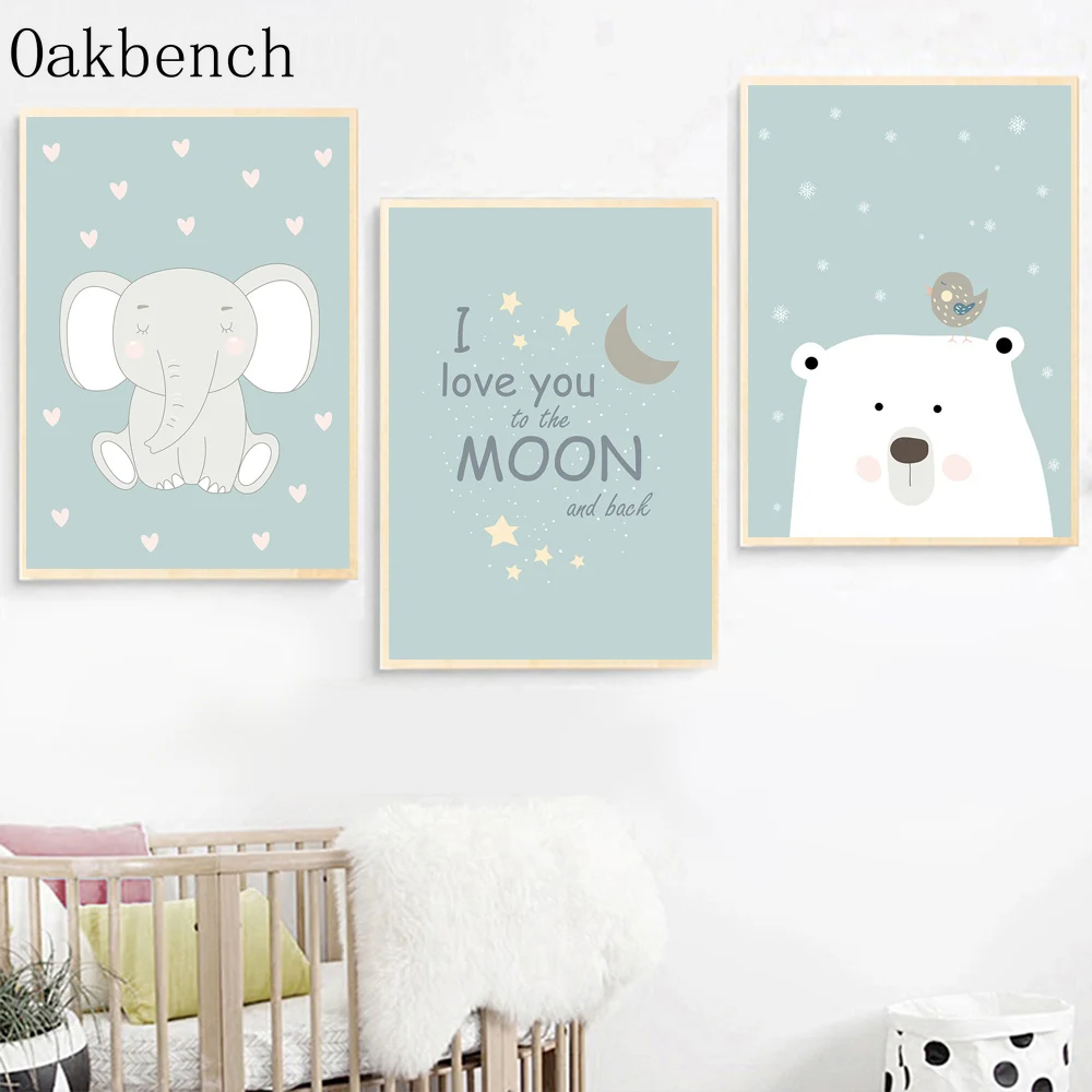 Слон медведь животные печать на стену детский холст картина скандинавский