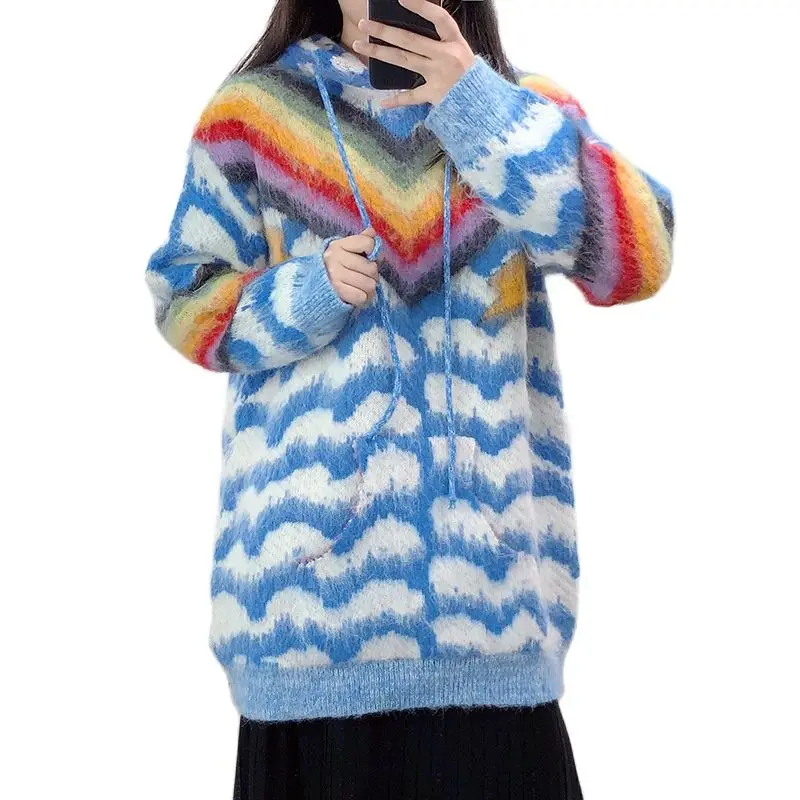 

M.Y.FANTASY 2021 Hoody Oversized Sweaters Women Harajuku Lovely Preppy Loose Teens Knitwear Casual Fashion Korean