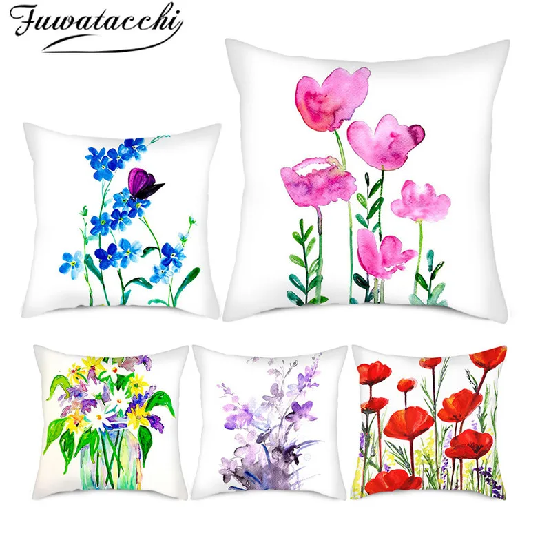 

Fuwatacchi Colorful Flowers Printed Cushion Covers Floral Type Pillows Cover Home Decoration Sofa Chair Decorative Pillowcases